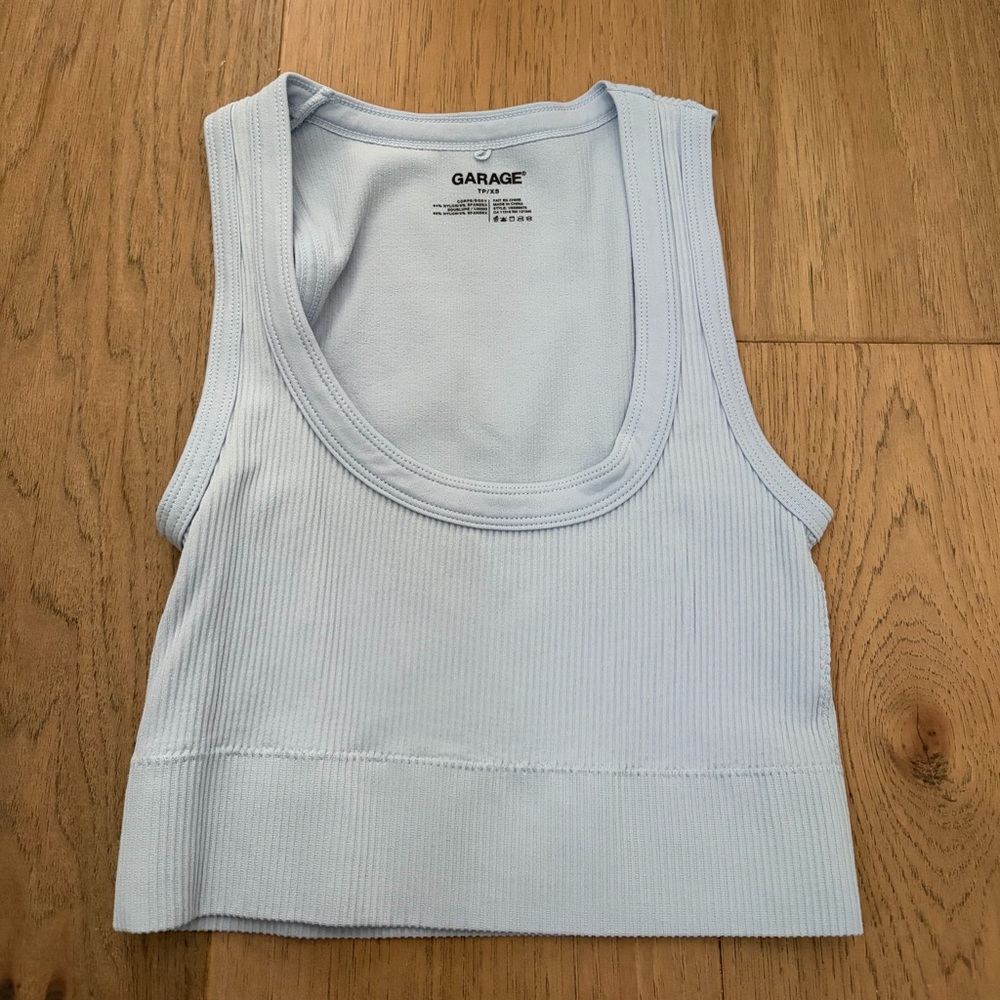GARAGE LIGHT BLUE RIBBED TANK TOP